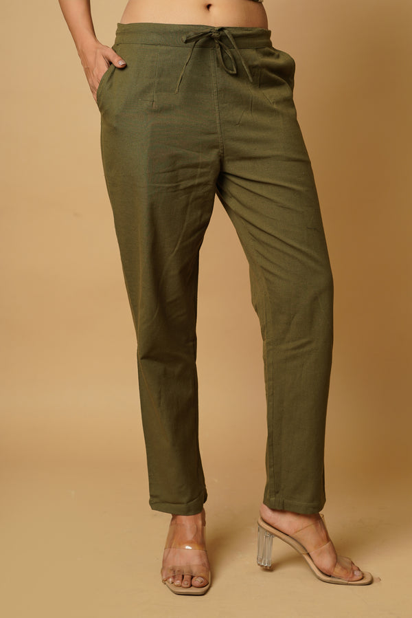 Olive Green Cotton Women's Trouser