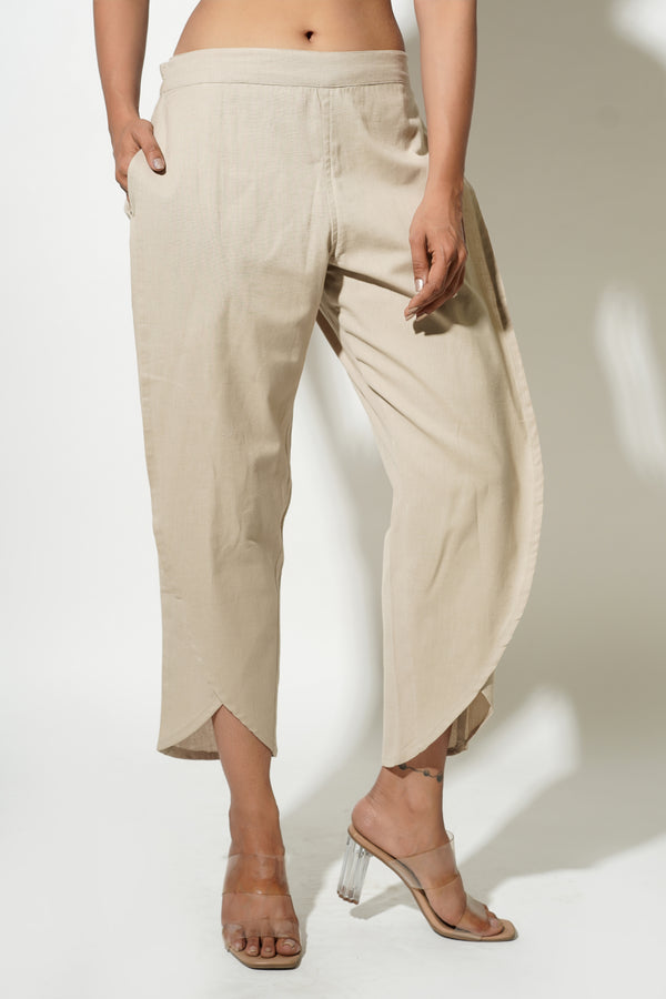 Light Brown Cotton Beige Women's Tulip Trouser