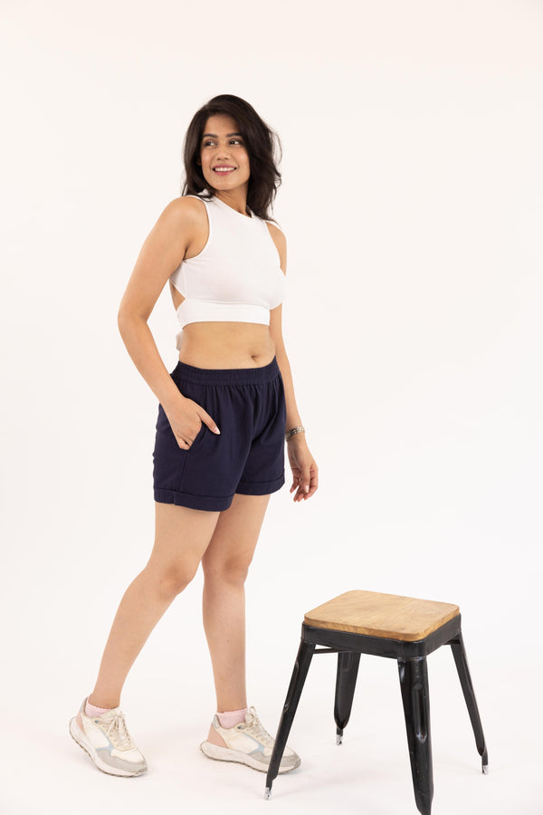 Navy Blue Women's Thigh-Length Shorts