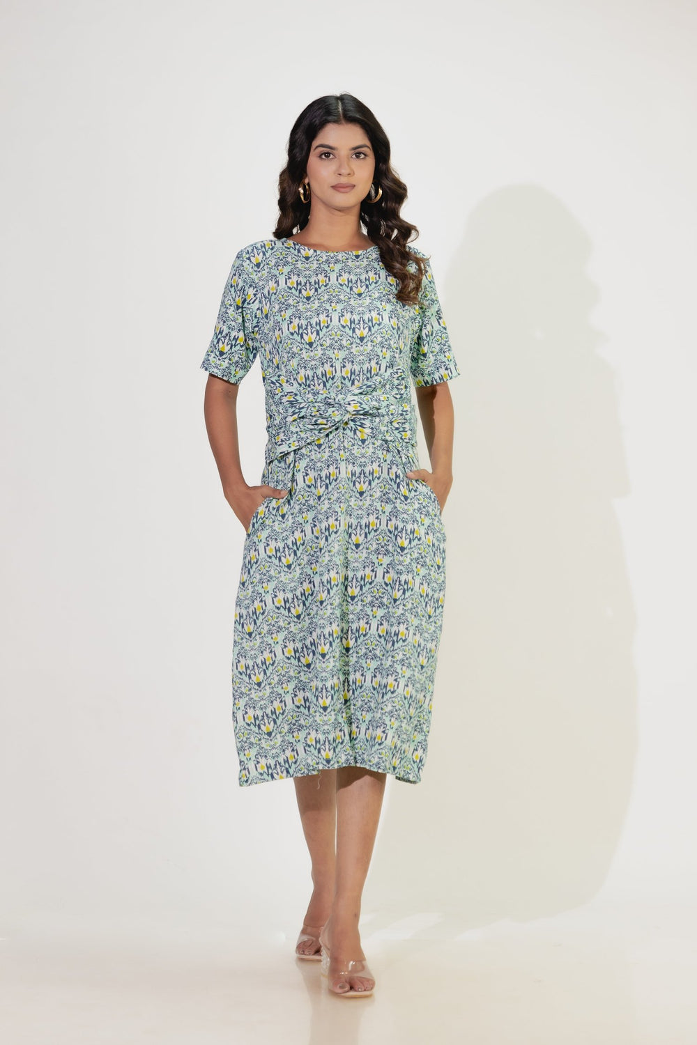 Green Cotton Printed Dress