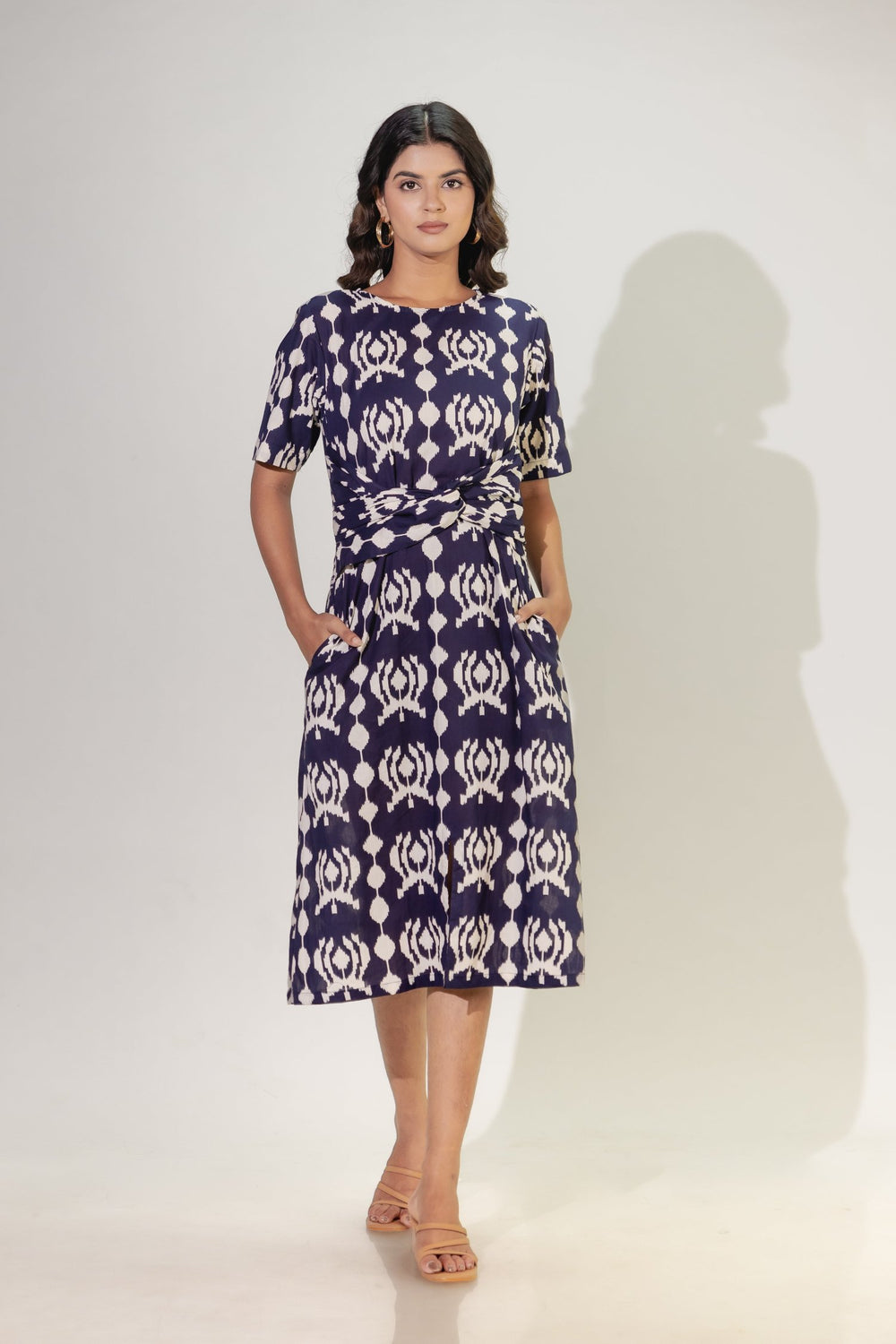 Blue Cotton Printed Dress