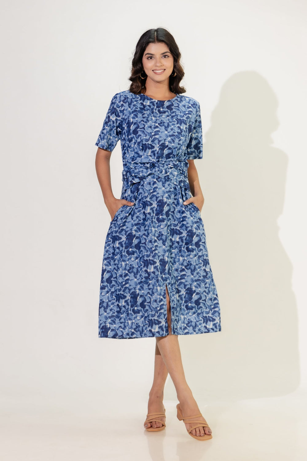 Blue Indigo Cotton Printed Dress