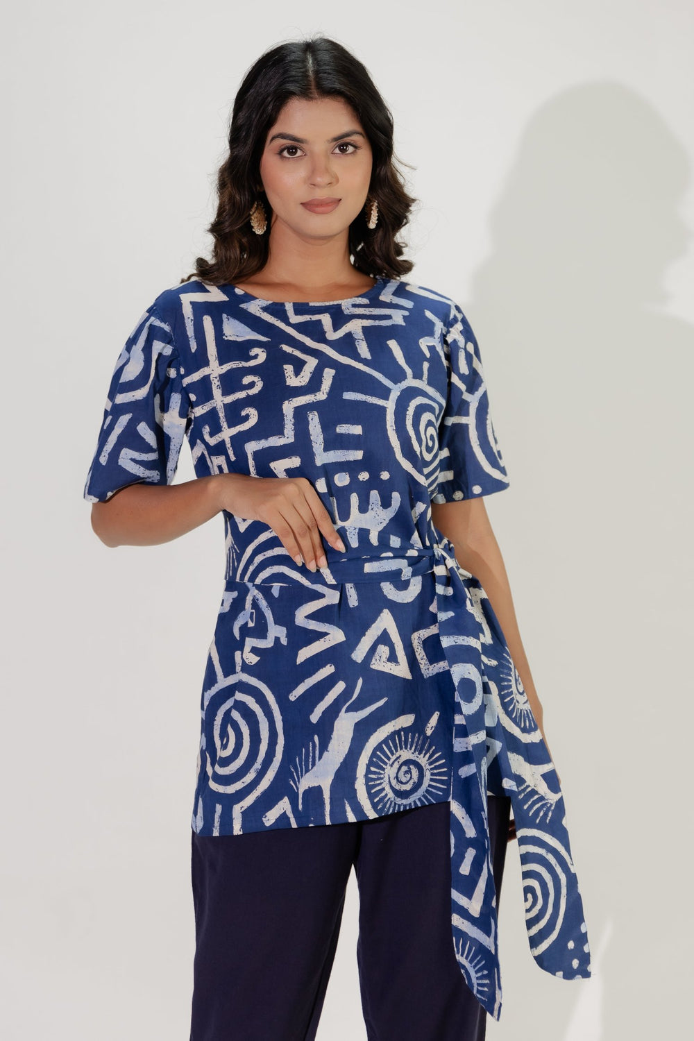 Blue Cotton Printed Top