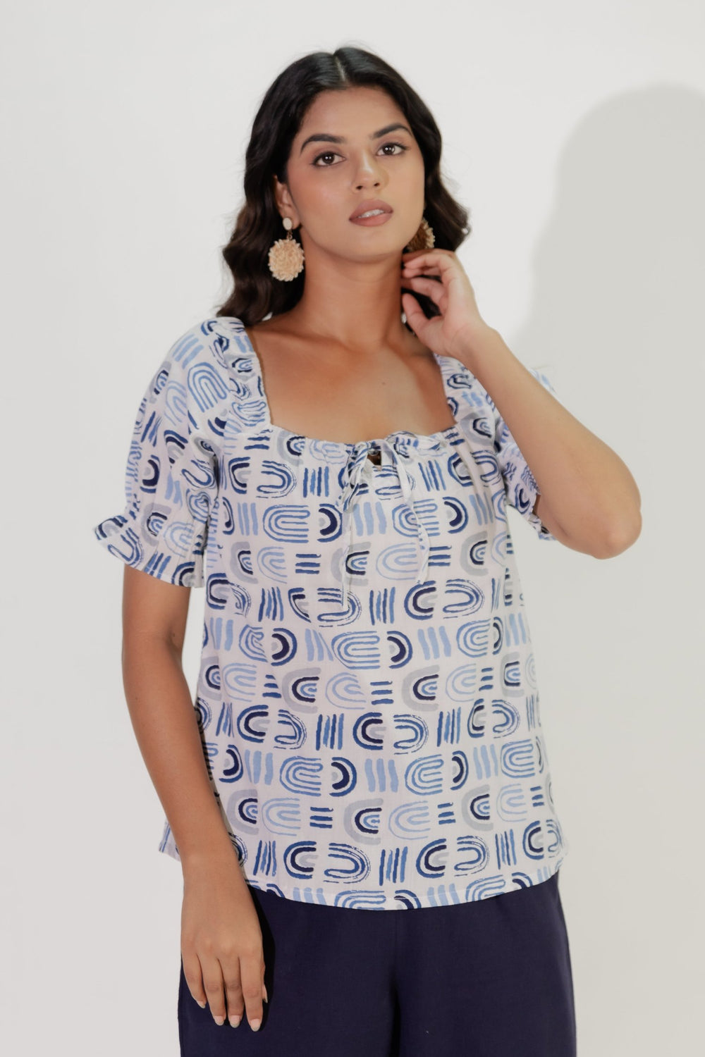 Blue Hand Block Cotton Printed Top