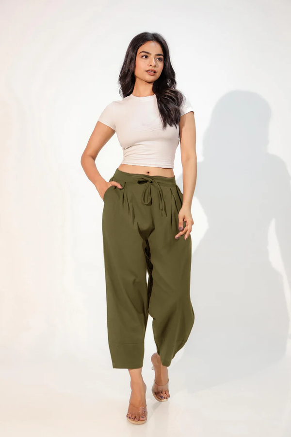 Army Green Women's Regular-Fit Trousers