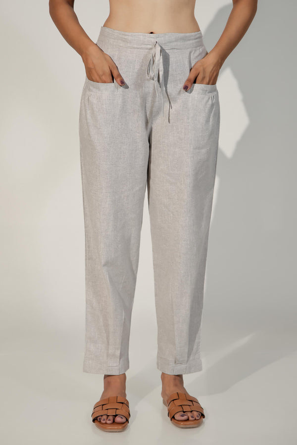 Steel Grey Women's Pleated-Narrow Trousers