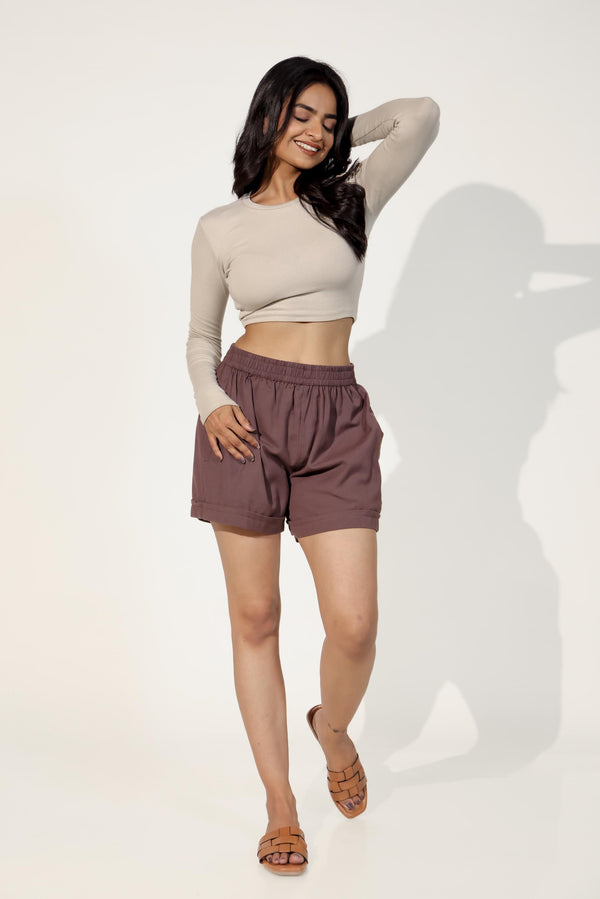 Burgundy Women's Thigh-Length Shorts