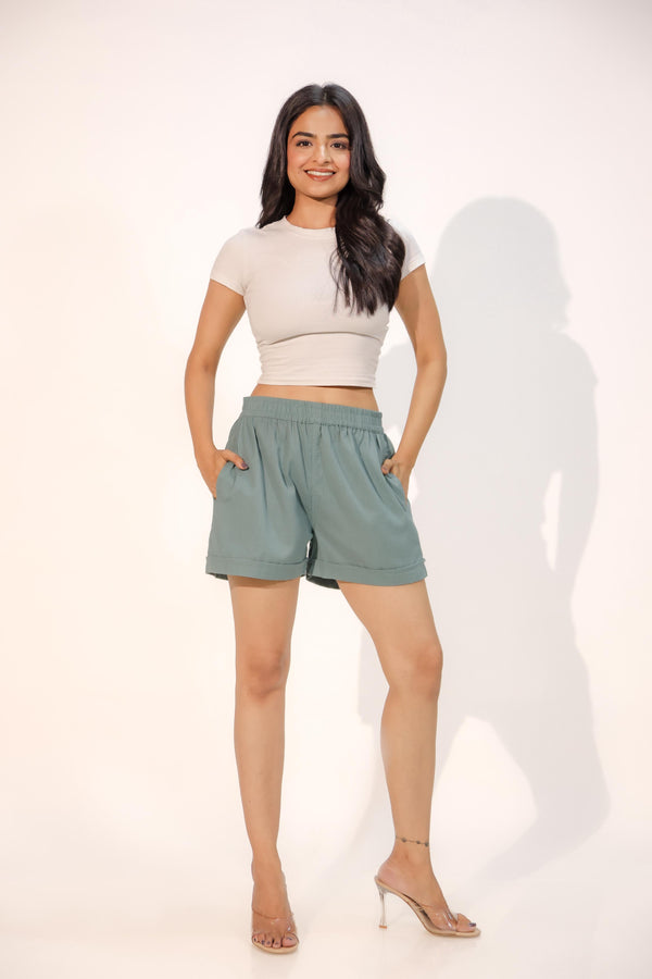 Teal Green Women's Thigh-Length Shorts