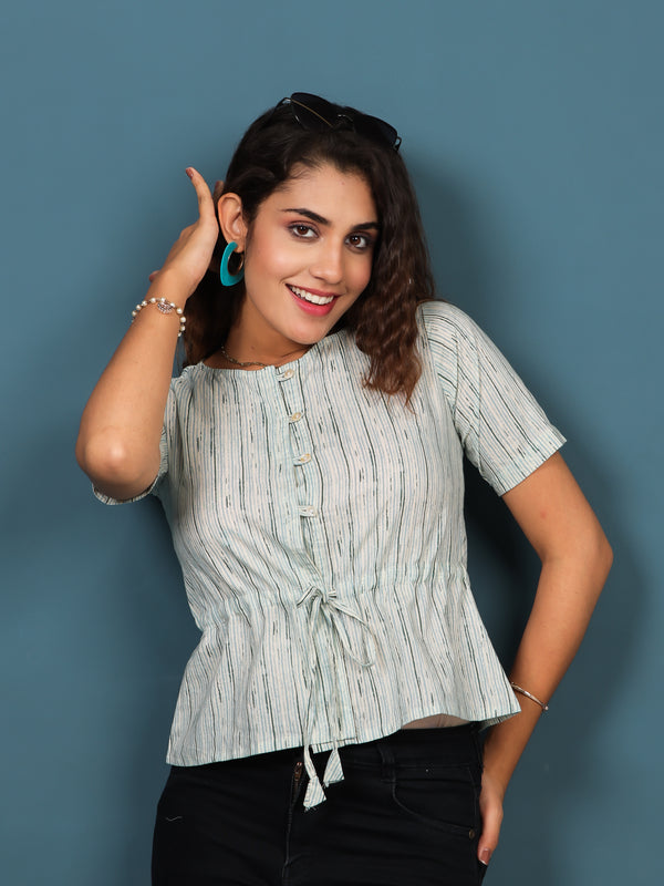 Green Cotton printed Top