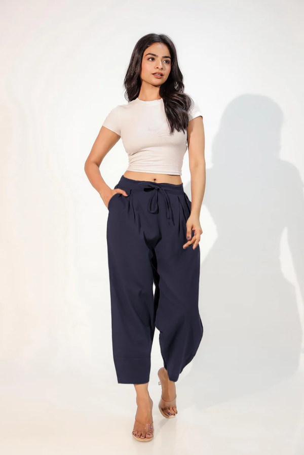 Navy Blue Women's Regular-Fit Trousers