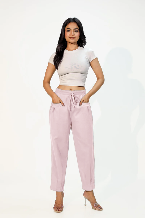 Flamingo Pink Women's Pleated-Narrow Trousers