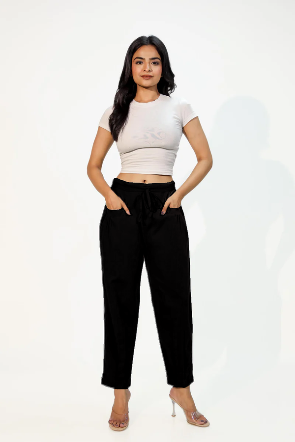Black Women's Pleated-Narrow Trousers